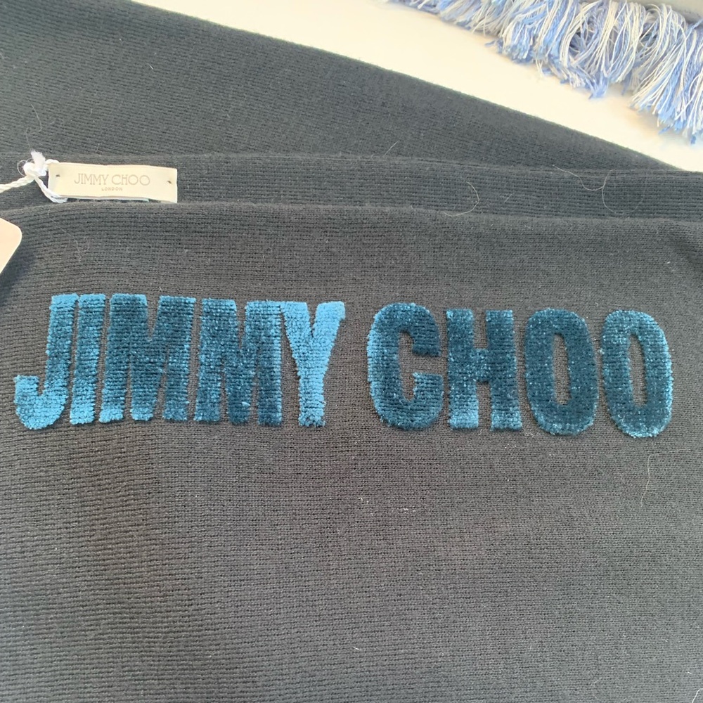 Jimmy Choo Black wool Scarf with large teal JC logo
